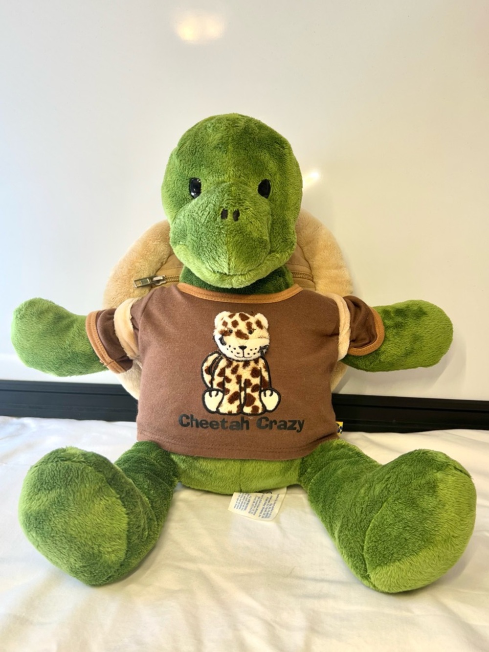 Build-A-Bear Trekkin Green Turtle 17” Plush Toy Cheetah Shirt Shell Backpack